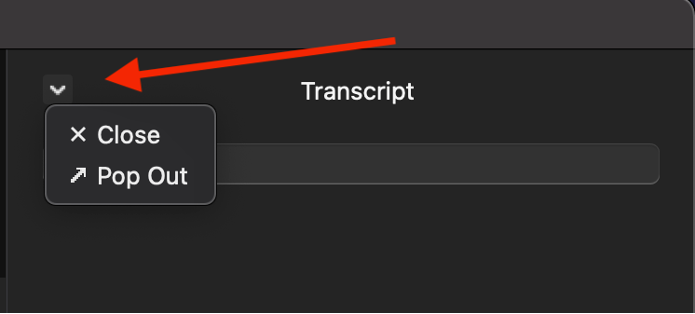 The transcript pop out button.