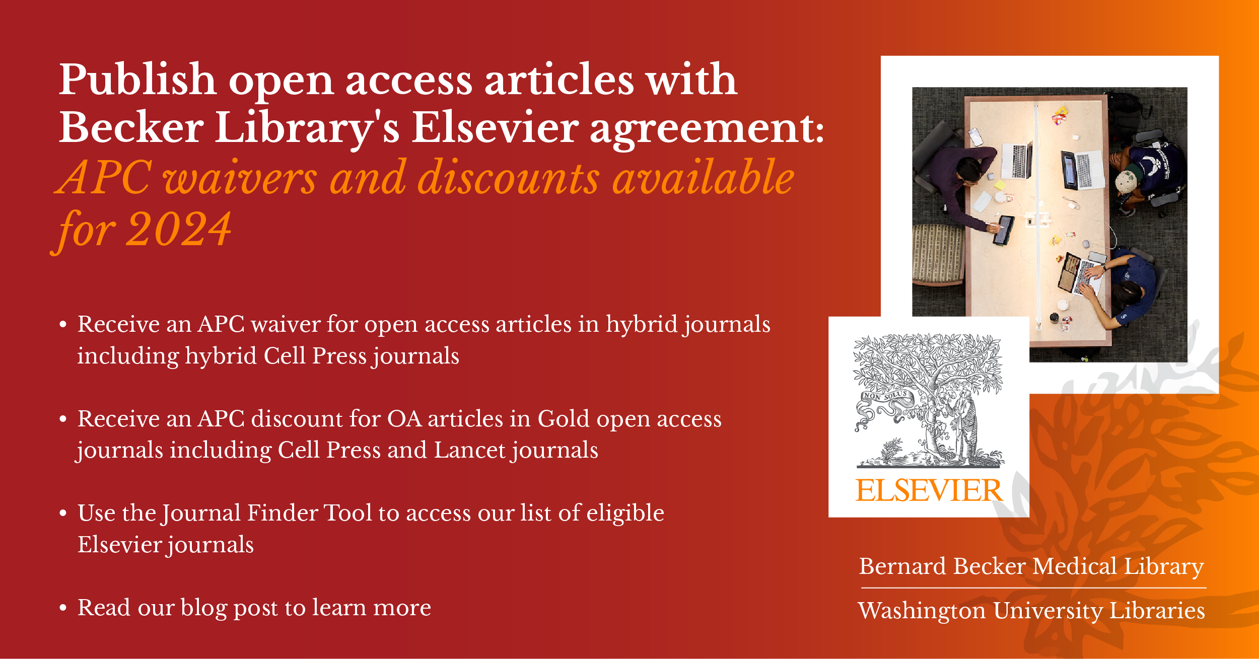 Publish open access articles with Becker Library's Elsevier agreement: APC waivers and discounts available for 2024