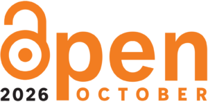 Orange text reads “open OCTOBER” with an open padlock symbol forming the “o.” “2026” appears in black text to the left beneath the padlock.
