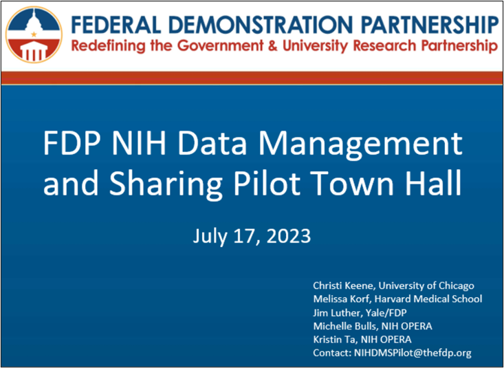 FDP NIH DMS Pilot Townhall on July 17, 2023