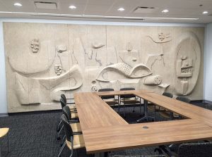 Nivola’s concrete mural in the first floor Renard Hospital conference room, 2017