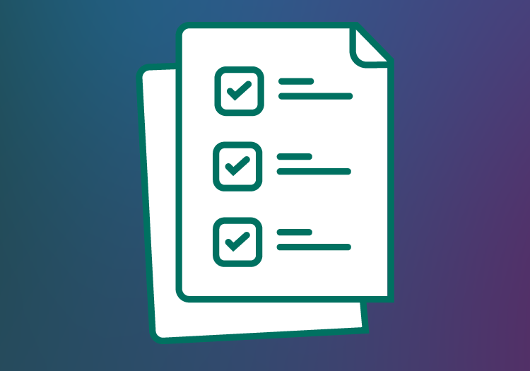 icon of pages with checklist over gradient background