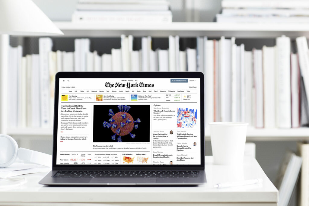 Laptop on the New York Times homepage