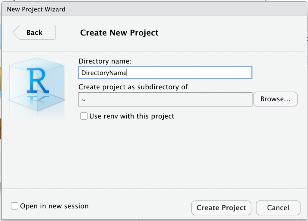 The New Project Wizard in RStudio