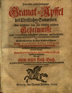 The title page for Eleonara Maria Rosalia’s work was printed in red and black.