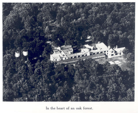 Aerial view of Evelyn Blair House, Ridge Farm, St. Louis Children's Hospital, circa 1945.