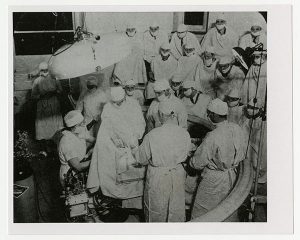 Evarts A. Graham performing surgery with Helen Lamb anesthetist