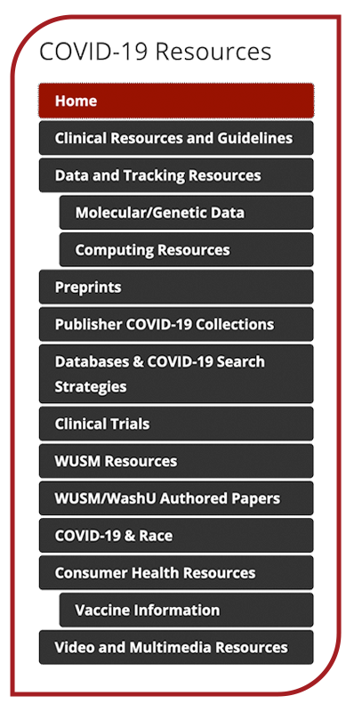 COVID Resources menu