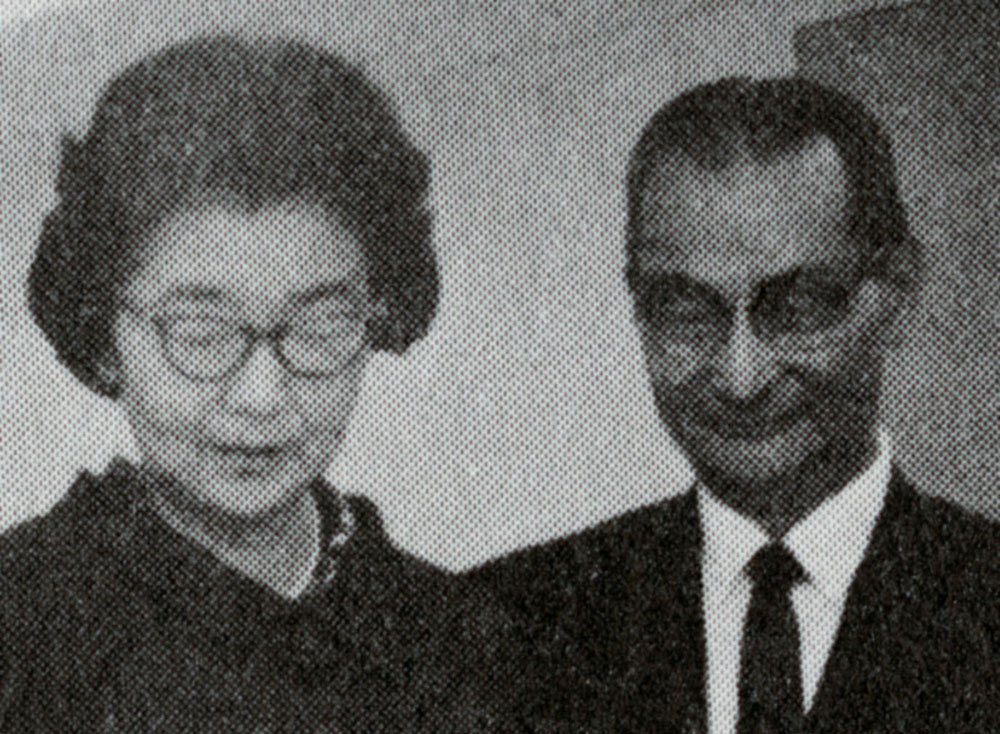 A black and white photo of a couple in 1967