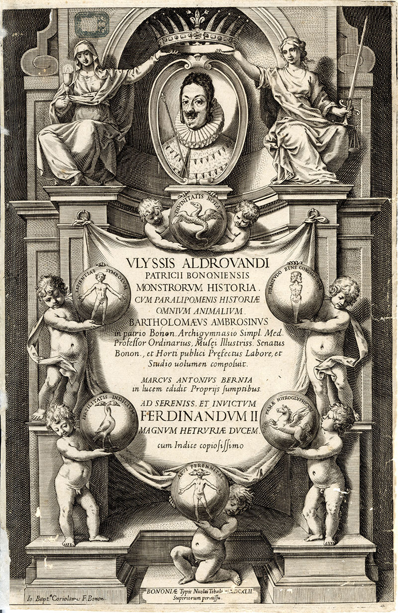 Engraved title page, Aldrovandi's Monstrorum historia, 1642. BBML