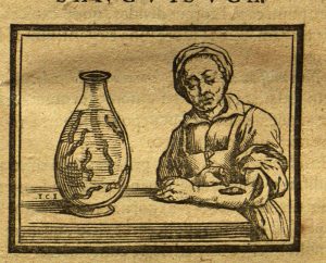 This image from Bossche shows a woman applying leeches to her skin.