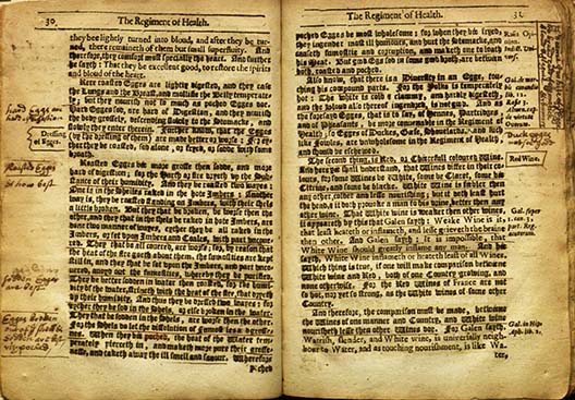 Our 1634 copy of the Salernitan regime is heavily annotated, hinting that previous owners found it a useful health resource.