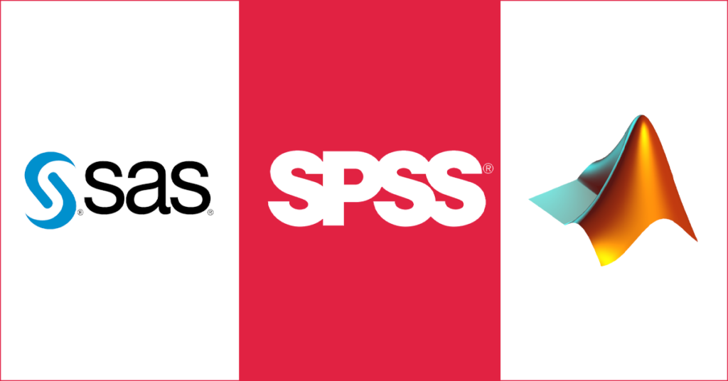 SAS, SPSS, MATLAB logos